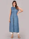 Women Navy Blue Yoke Design Straight Kurta