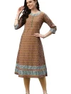Women Brown & Blue Ethnic Motifs Printed Kurta
