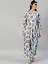 Women Blue & Brown Printed A-Line Kurta