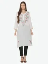 Women White Paisley Embroidered Thread Work Cotton Kurta