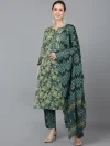 Women Teal Green & Beige Printed Kurta with Trousers & Dupatta