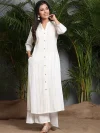 Women White Beige Dobby Weave Cotton A-Line Kurta Scrunchie