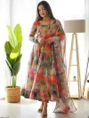 Abstract Printed Gotta Patti Anarkali Kurta with Trousers & Dupatta